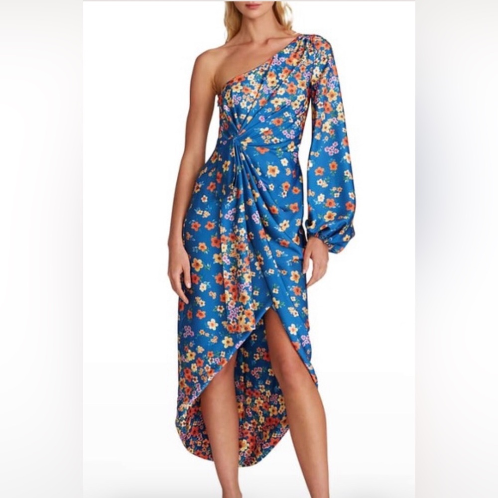 AMUR Atara One-Shoulder High-Low Midi Dress
